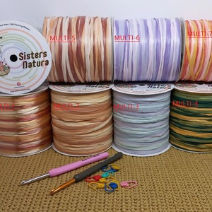 Multi Raffia Yarn, 100% Plant Fiber, Silky Raffia, Eco-Friendly Yarn, Rayon Raffia, Ideal for Crochet Work, Yarn for Hats, Baskets,Bags