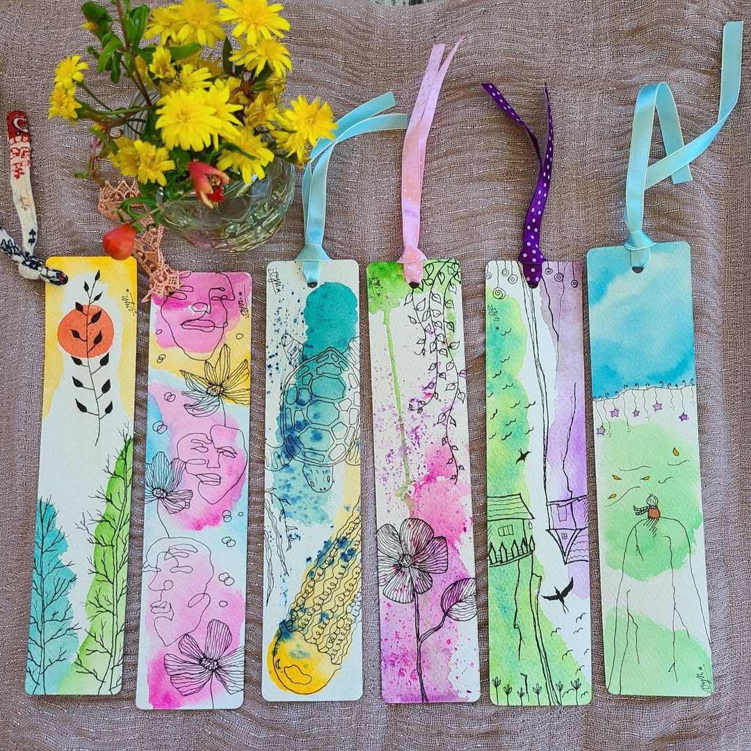 More bookmarks painted with liquid watercolor & gouache : r/Watercolor