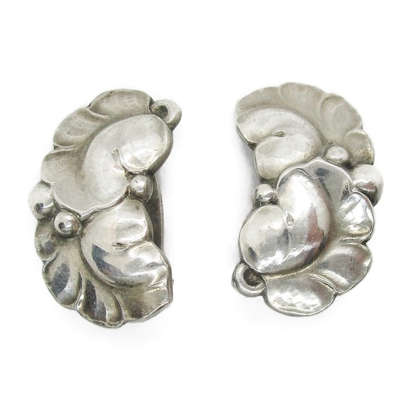 Georg Jensen clip on leaf earrings, design number 50A by Harald Nielsen, Danish silver clip earrings