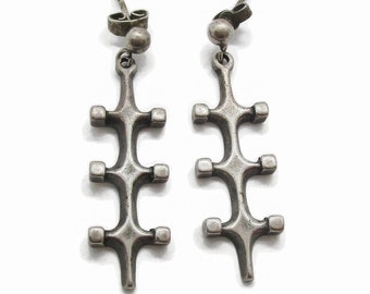 Vintage Uni David Andersen modernist sterling silver earrings, designer Marianne Berg Norway