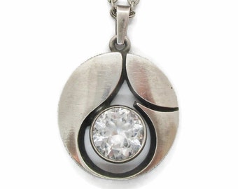 Vintage Karl Laine crystal and sterling silver pendant with chain, Finland