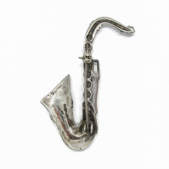 Vintage saxophone brooch, sterling silver saxapho… - image 6