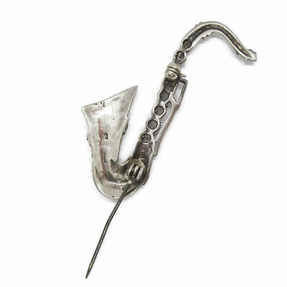 Vintage saxophone brooch, sterling silver saxapho… - image 7