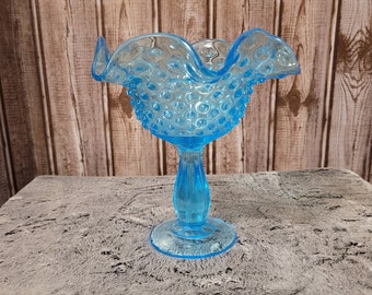 Vintage Fenton Hobnail Aqua Glas Blau Sockel Rüschen Candy Dish