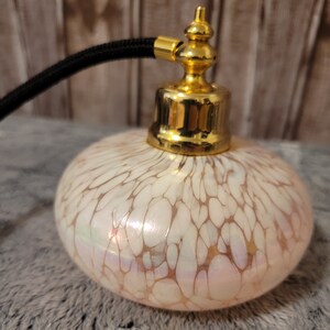 Vintage Pink Opalescent /Iridescent with White Splatter Hand Blown Glass Perfume Bottle with Poof Atomizer