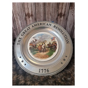 1970s Vintage Pewter Bicentennial Commemorative Plate Surrender at Cornwallis by John Trumbull