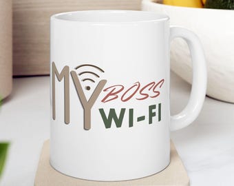 Taza de cerámica "Mi jefe, mi Wi-Fi", taza con señal inalámbrica