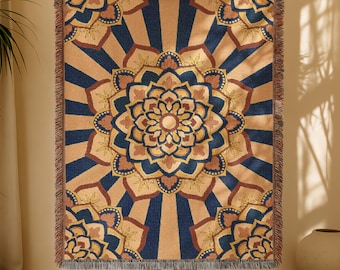Couverture tissée mandala, textile 100 % coton, touche déco bohème