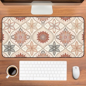 Boho Floral Tile Desk Mat | Earth Tone Office Mousepad