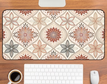 Alfombrilla de escritorio con estampado floral bohemio / Alfombrilla de ratón para oficina en tonos tierra