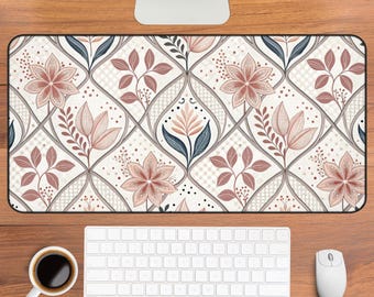Alfombrilla de escritorio con estampado floral bohemio / Diseño botánico neutro