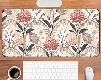 Alfombrilla de escritorio floral Art Nouveau / Alfombrilla de ratón vintage con estampado botánico en tonos pastel