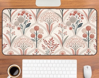 Alfombrilla de escritorio con estampado botánico en forma de arco / Alfombrilla de escritorio floral, accesorio de oficina en color terracota neutro