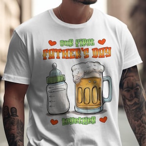 Första fars dag-tröja, presentidé för nyblivna pappa, rolig pappa-t-shirt med öl och nappflaska, tröja för första gången pappa, pappafirande