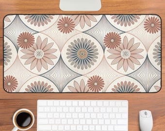 Alfombrilla de escritorio con estampado floral retro / Alfombrilla de ratón con diseño de margaritas de mediados de siglo