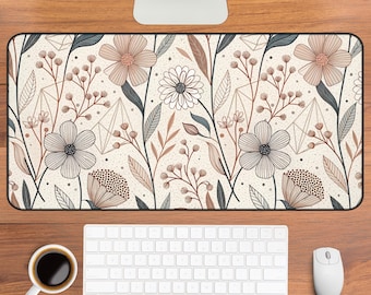 Alfombrilla de escritorio neutra con estampado botánico floral / Alfombrilla de ratón con flores beige