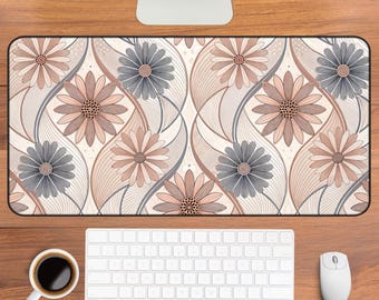 Alfombrilla de escritorio con estampado floral retro / Alfombrilla de ratón con estampado de margaritas en tonos neutros