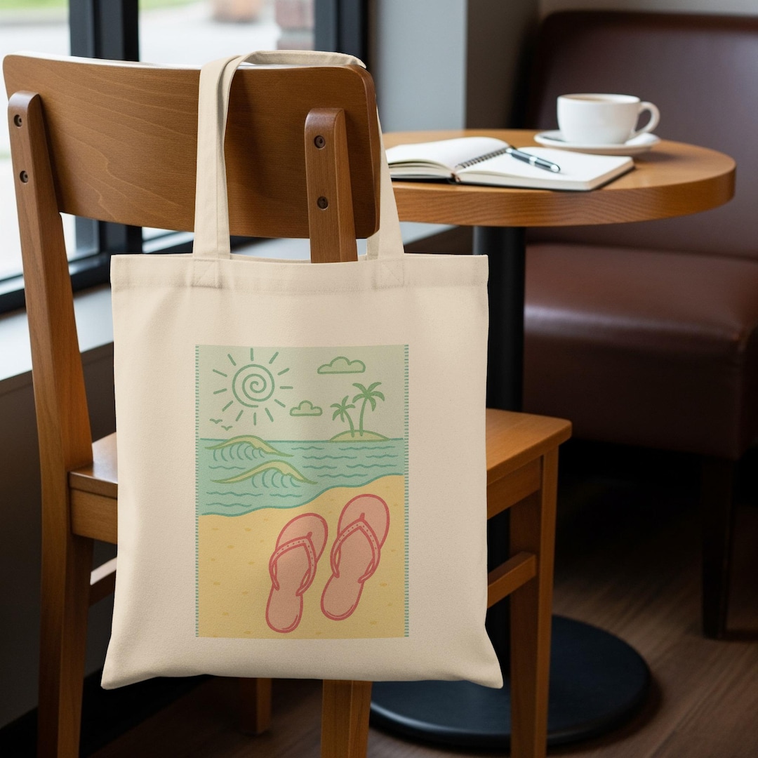 Summer Beach Tote Bag With Flip Flops | Cute Vacation Day Carryall ...