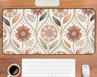 Alfombrilla de escritorio con estampado floral vintage / Alfombrilla de ratón estilo boho con margaritas.
