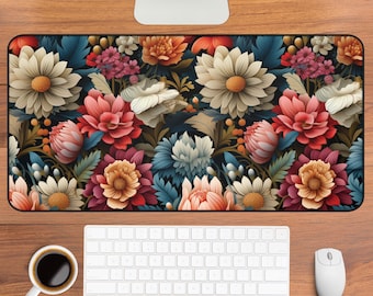 Alfombrilla de escritorio vintage con estampado floral / Margaritas y peonías coloridas