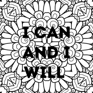 mandala coloring page, i can, inspirational quotes, positive affirmations, coloring page for kids and adults