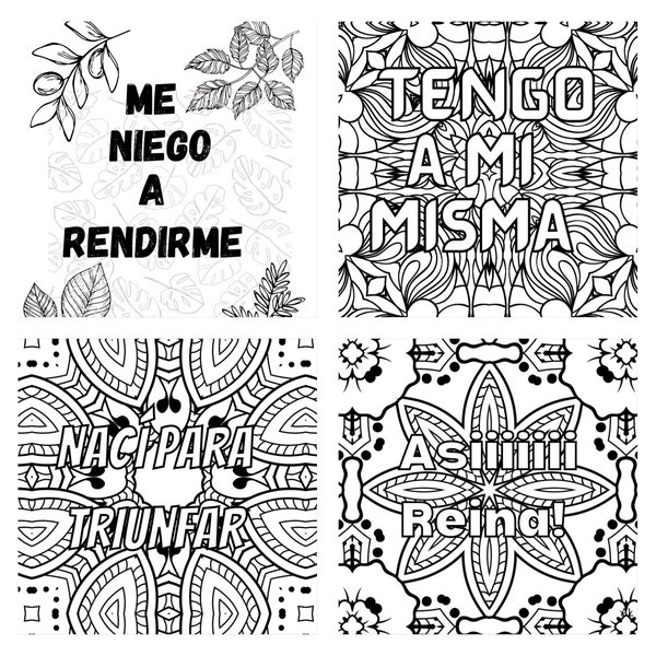 Mandala mixed spanish positive inspirational quotes empowerment and relaxing coloring pages for adults and kids. Para adultos y ninos