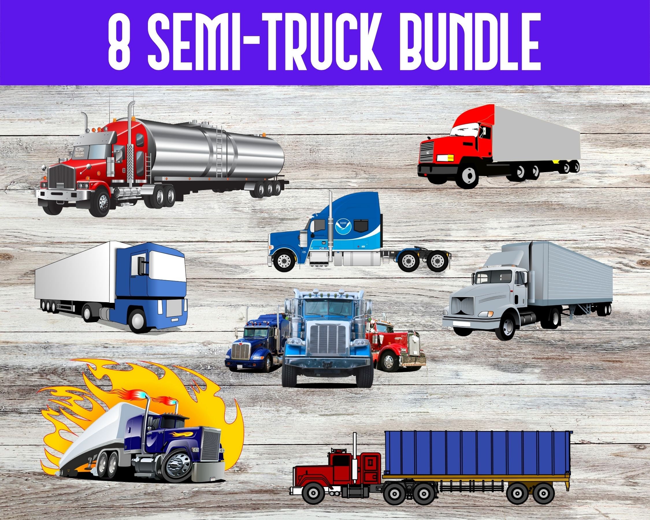 TRUCK CONVOY TRUCKS Bundle, Semi-trucks Png, 18 Wheelers Clipart