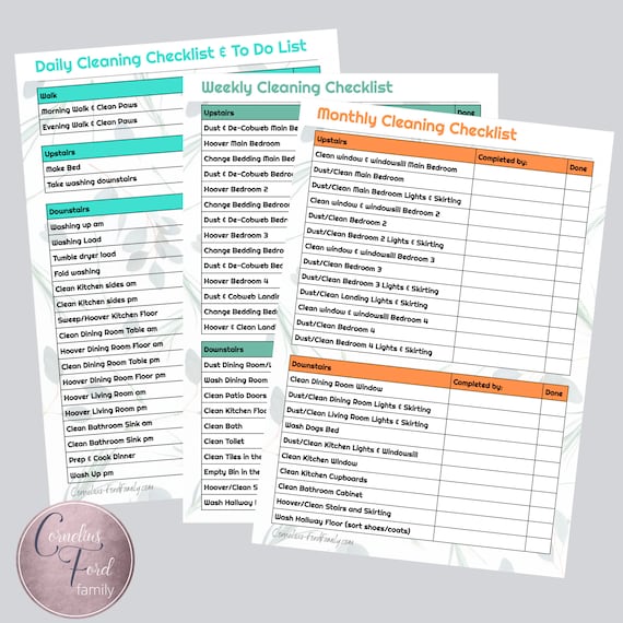 Daily Weekly Monthly Cleaning Checklist & to Do List - Etsy