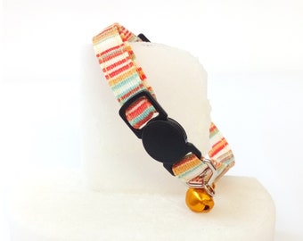Orange Striped Cat/Dog Collar with Bell, Breakaway and Non-Breakaway Options