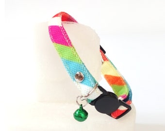 Rainbow Cat Collar with Bell: Breakaway and Non-Breakaway Options, Soft, Lightweight