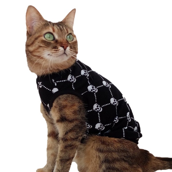 Halloween Skull Pattern Cat Dog Costume, Black Halloween Cat Dog Tshirt, Clothes for Sphynx, Miniature pincher, Chihuahua