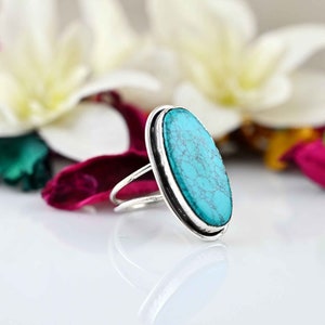 Oval Turquoise Ring: Sterling Silver Bohemian Statement Jewelry
