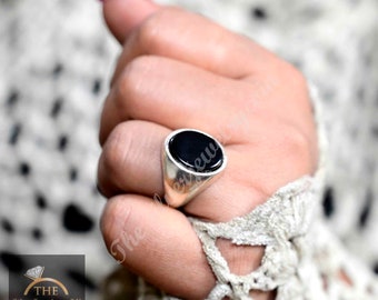Brass Silver Black Onyx Ring: Oval Minimalist Signet