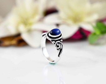 Genuine Lapis Lazuli Brass Silver Ring: Boho Statement Jewelry
