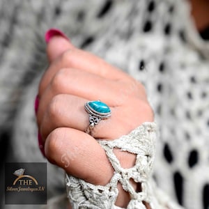 Marquise Turquoise Ring: 925 Sterling Silver Boho Ring