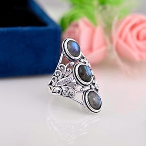Labradorite Gemstone 925 Sterling Silver Filigree Butterfly Ring