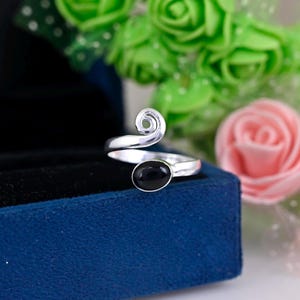Schwarzer Obsidian 925 Sterling Silber Ring - Oval Stein