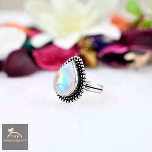 Pear Moonstone Ring: Boho Sterling Silver Teardrop Statement Ring