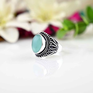 Oval Aqua Chalcedony Ring: 925 Sterling Silver Gemstone