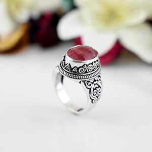 Oval Ruby Brass Silver Ring: Handmade Gemstone Statement Jewelry