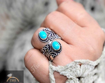Boho Turquoise Ring: Brass Silver Gemstone Ring