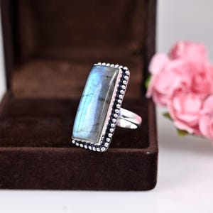 Sterling Silver Labradorite Statement Ring: Natural Gemstone Jewelry