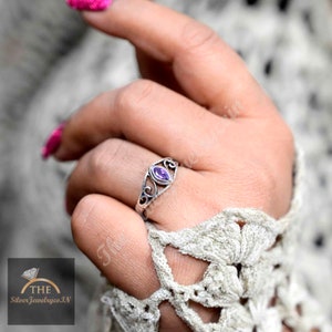 Marquise Amethyst Ring: Sterling Silver Purple Quartz Ring