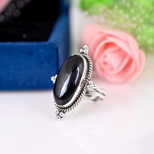 Oval Black Obsidian Ring: 925 Sterling Silver Women&#39;s Jewelry