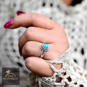 Sterling Silver Turquoise Ring: Oval Gemstone Band, December Birthstone