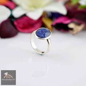 Raw Blue Sapphire Ring: Sterling Silver Boho Statement Ring