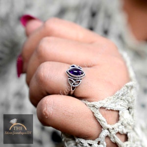 Amethyst Ring, Natural Amethyst, Celtic Knot Ring, Natural Gemstone, Sterling Silver, Amethyst Ring For Women, Celtic Knot Ring With Stone