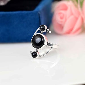 Sterling Silver Black Obsidian Ring: Gemstone Jewelry Gift