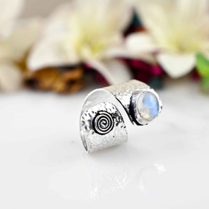 Rainbow Moonstone Sterling Silver Ring: Adjustable Oval Gemstone