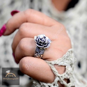 Dainty Rose Flower Ring 925 Sterling Oxidized Silver Rose Ring For Womens Silver Rose Jewelry Floral Ring Gift Rose Ring Mothers Day Gift